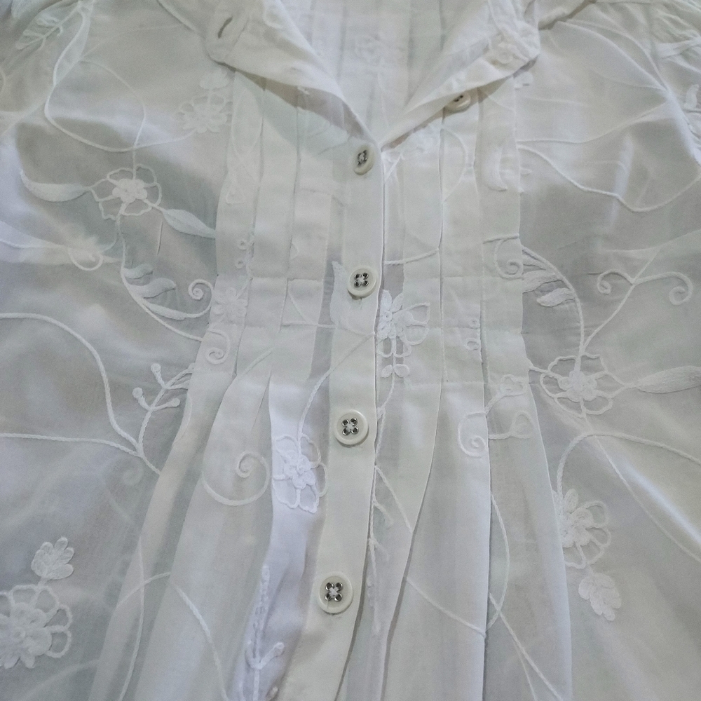 Light weight pintucked embroidered cotton hoodie by CAbi.